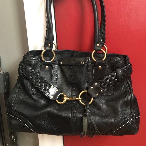 COACH HAMPTONS VINTAGE BLACK LEATHER CARRYALL BAG - Picture 2 of 10